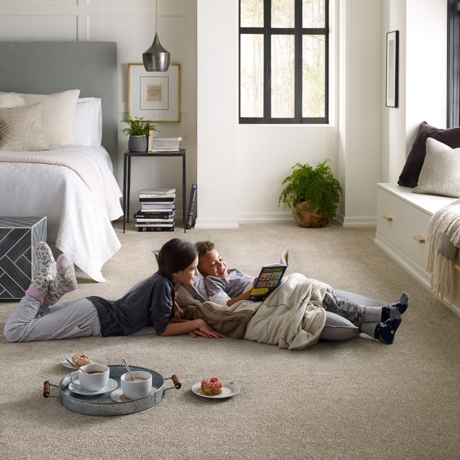 kids reading on bedroom floor from Nationwide Carpet in Mount Juliet